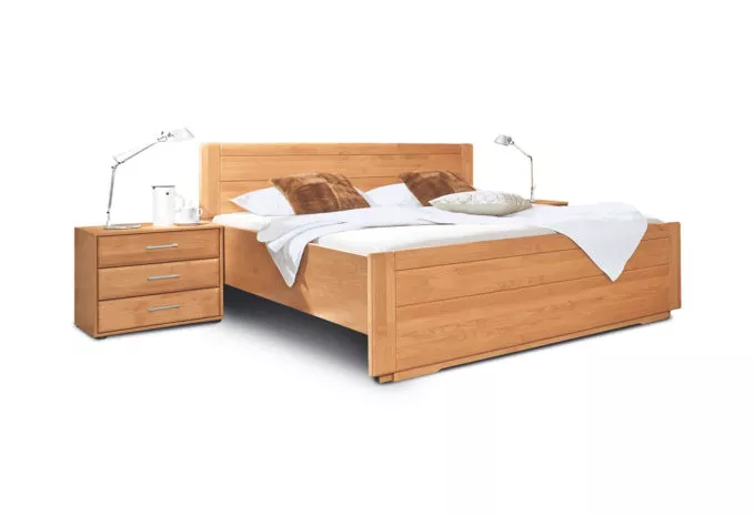 Doppelbett aus massivem Holz mit Nachtkonsole